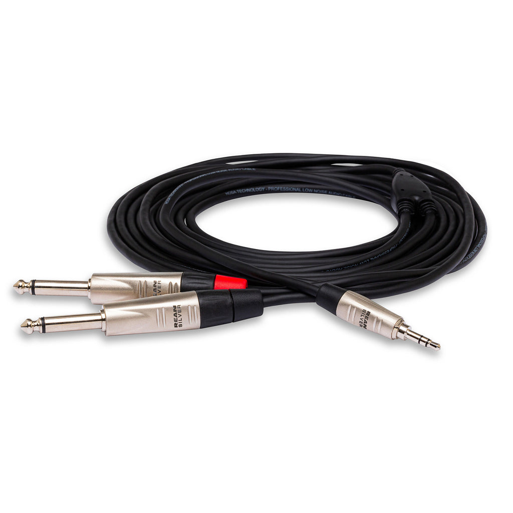 Hosa HMP-010Y REAN 3.5 mm TRS to Dual 1/4" TS Professional Stereo Breakout Cable - 10'