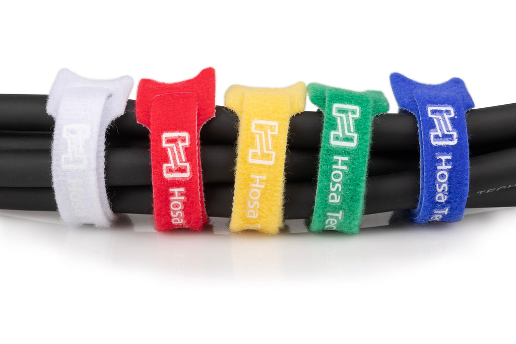 Hosa WTI-508 Hook and Loop Cable Tie - Multi Color, 50-Pack