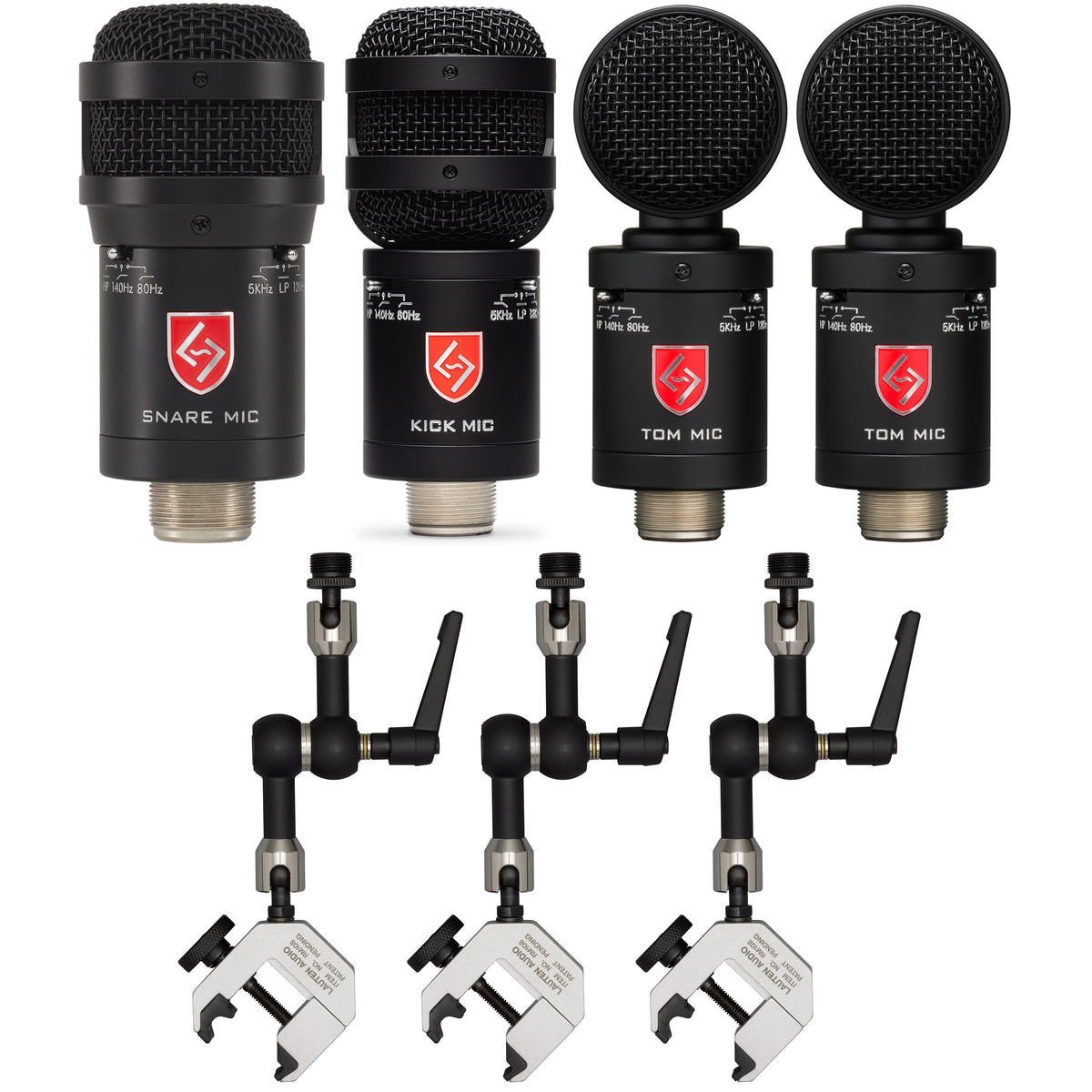 Lauten Audio Drum Bundle with Kick Mic, Snare Mic, 2 Tom Mics, and Rim Mounts