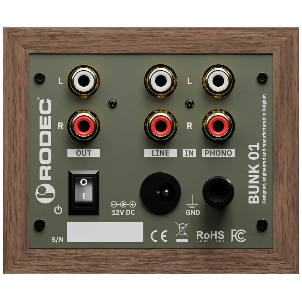 Rodec BUNK 01 Stereo Phono/Line Preamp and EQ - Walnut/Olive Green