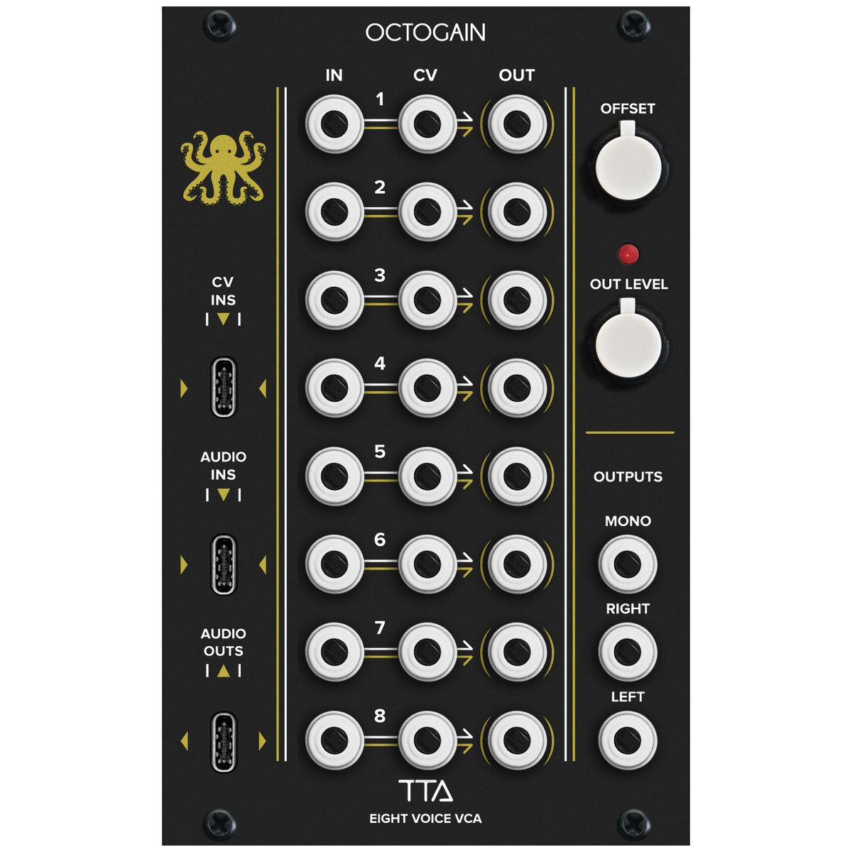Tiptop Audio Octogain Polyphonic Analog VCA and 8-Voice Mixer Module