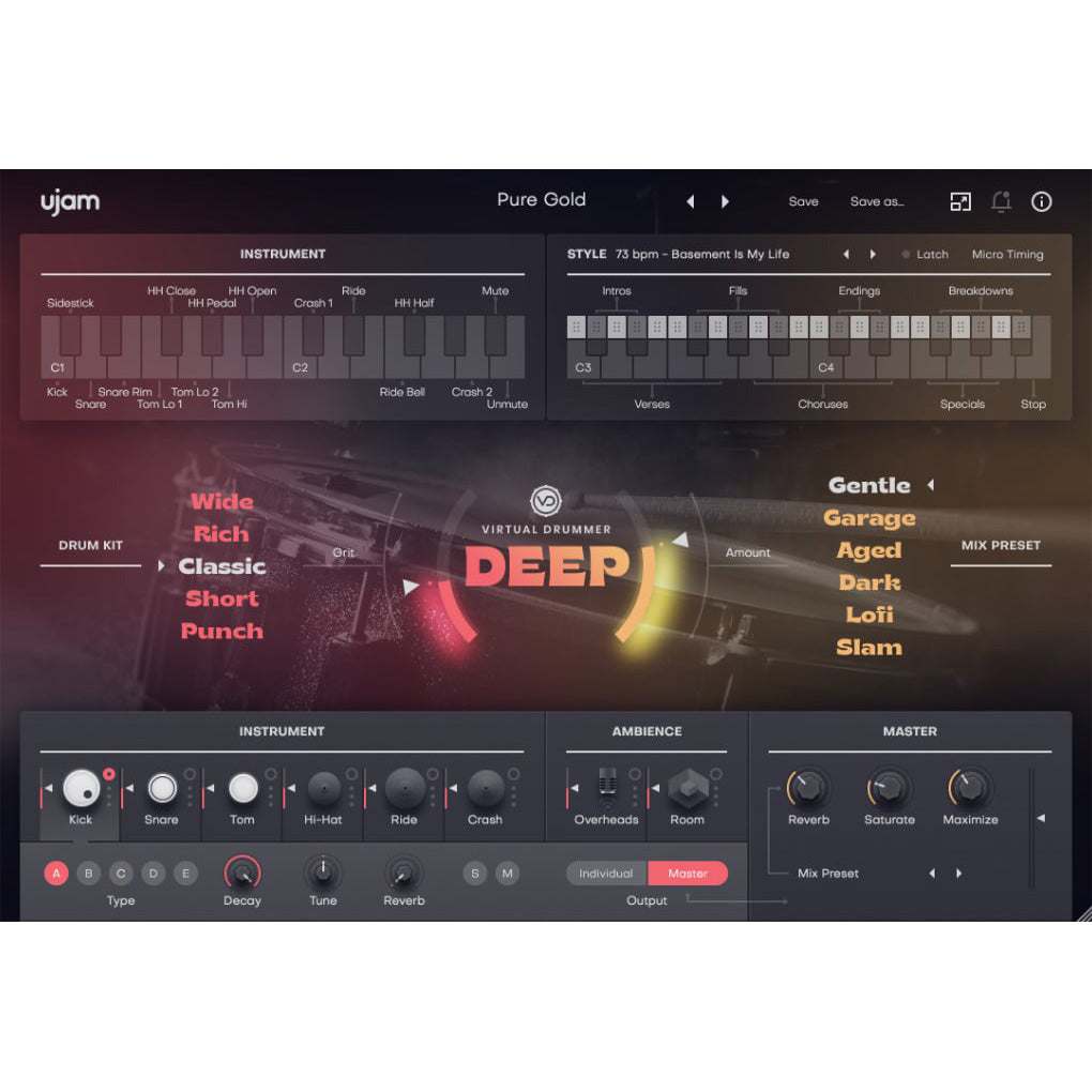 UJAM Virtual Drummer DEEP Drum Kit Virtual Instrument - Electronic Delivery