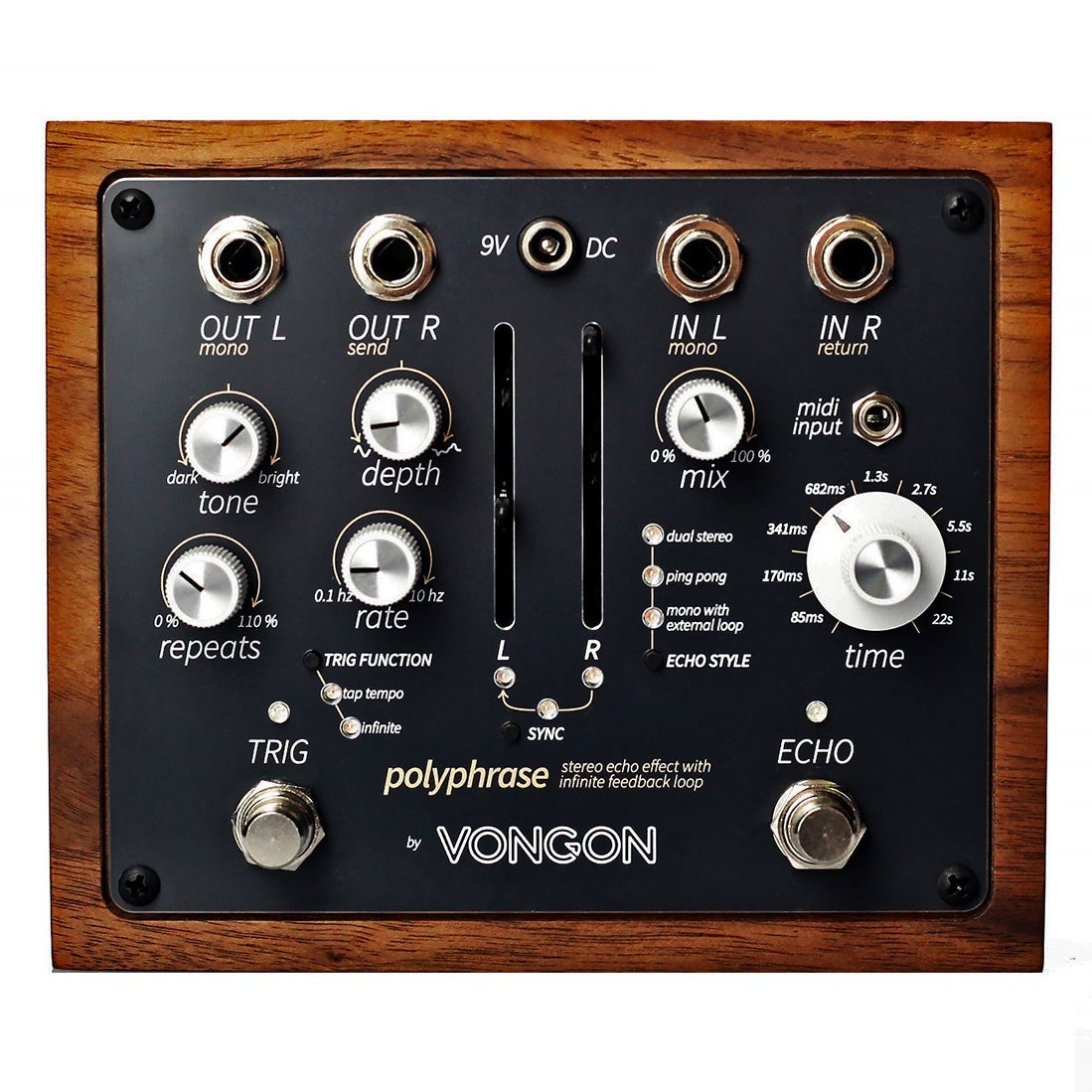 Vongon Polyphrase Stereo Echo Effect Pedal with Infinite Feedback Loop